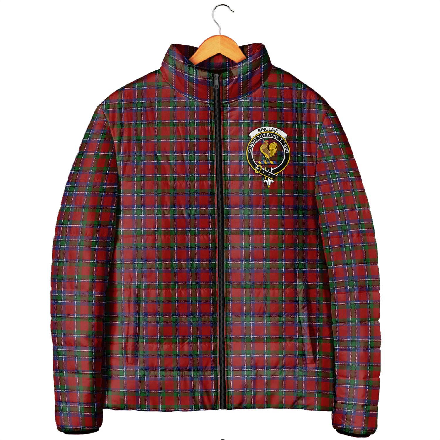 Sinclair Tartan Padded Jacket with Family Crest Men's Padded Jacket - Tartan Vibes Clothing