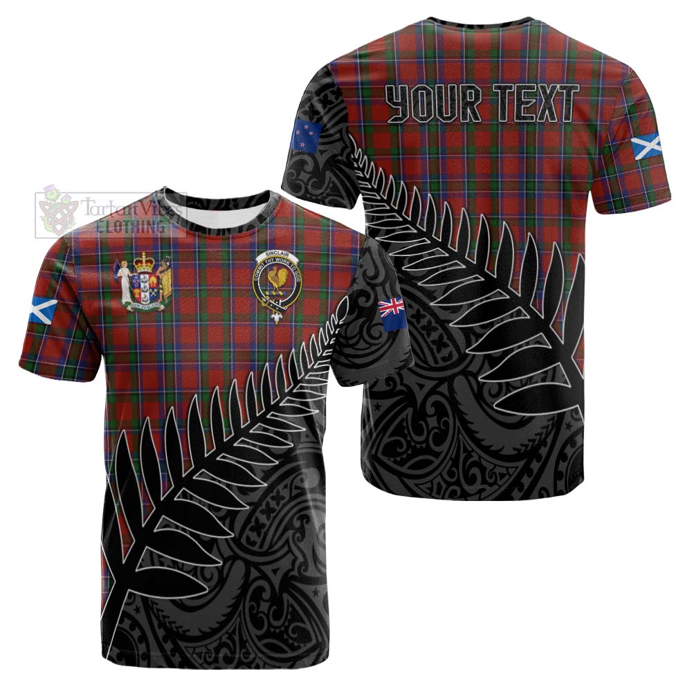 Tartan Vibes Clothing Sinclair Crest Tartan Cotton T-shirt with New Zealand Silver Fern Half Style