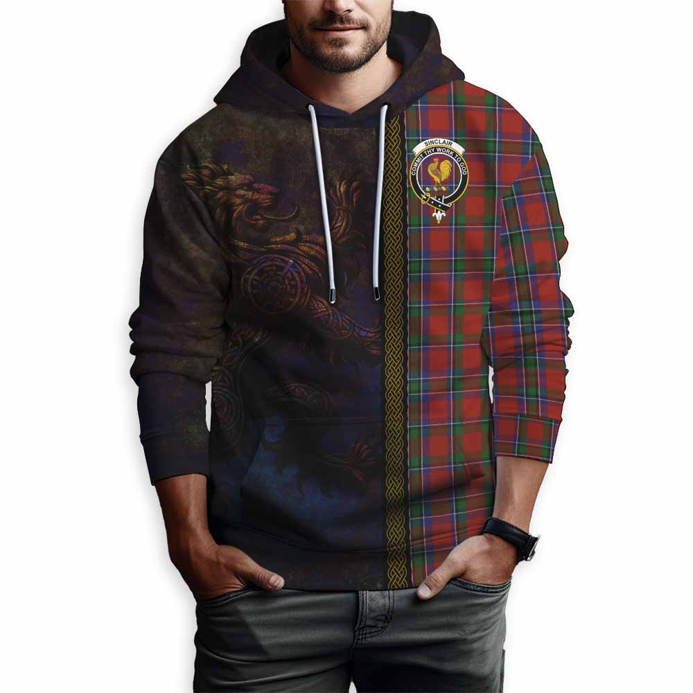 Sinclair Tartan Family Crest Hoodie Alba Gu Brath Be Brave Lion Ancient Style Pullover Hoodie - Tartan Vibes Clothing