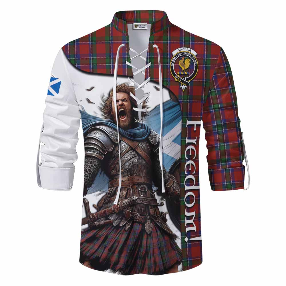 Tartan Vibes Clothing Sinclair Crest Tartan Ghillie Kilt Shirt Inspired by the Freedom of Scottish Warrior