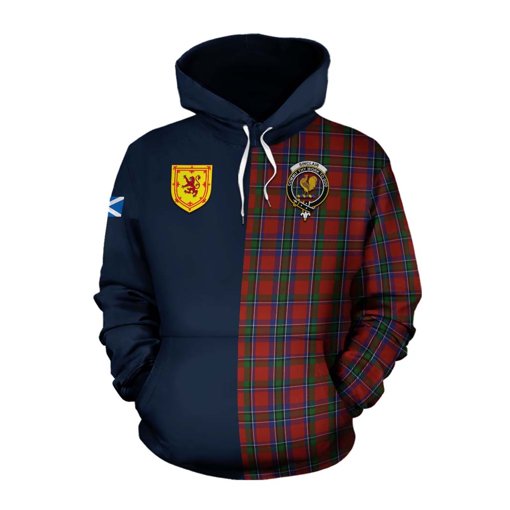 Tartan Vibes Clothing Sinclair Tartan Cotton Hoodie Alba with Scottish Lion Royal Arm Half Style