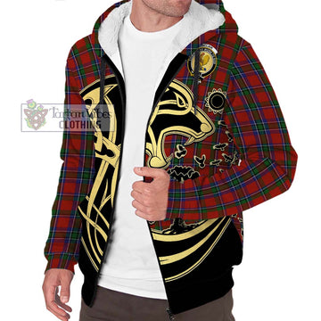 Sinclair Tartan Sherpa Hoodie with Family Crest Celtic Wolf Style