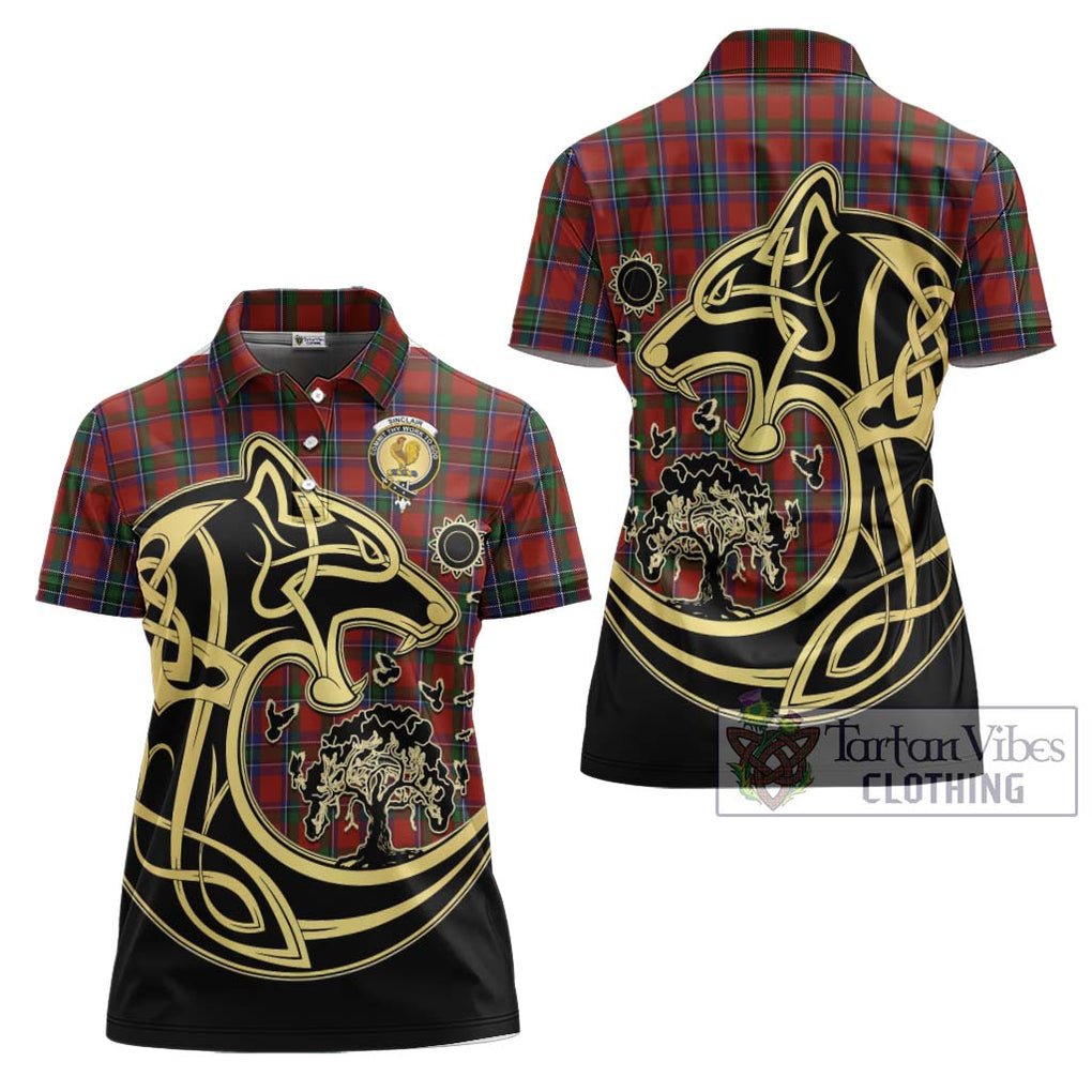 Sinclair Tartan Women's Polo Shirt with Family Crest Celtic Wolf Style Women - Tartanvibesclothing Shop