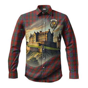 Sinclair Tartan Family Crest Long Sleeve Button Shirt with Scottish Ancient Castle Style Men's Shirt S - Tartan Vibes Clothing