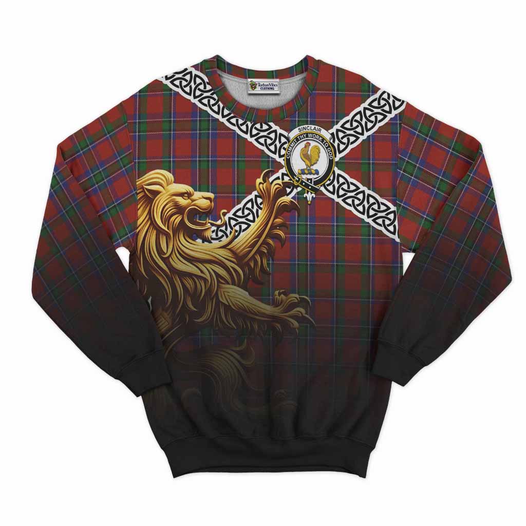 Sinclair Crest Tartan Sweatshirt with Golden Lion Emblem Celtic Style Unisex - Tartan Vibes Clothing