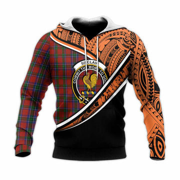 Sinclair Crest Tartan Knitted Hoodie with Polynesian Vibes Style - Orange Version