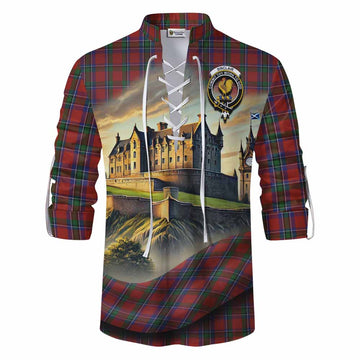 Sinclair Tartan Family Crest Ghillie Kilt Shirt with Scottish Ancient Castle Style Men - Tartan Vibes Clothing