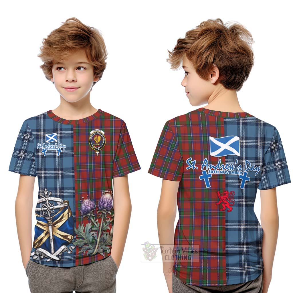 Tartan Vibes Clothing Sinclair Tartan Kid T-Shirt Happy St. Andrew's Day Half Tartan Style