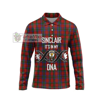 Sinclair Tartan Long Sleeve Polo Shirt with Family Crest DNA In Me Style Unisex - Tartan Vibes Clothing