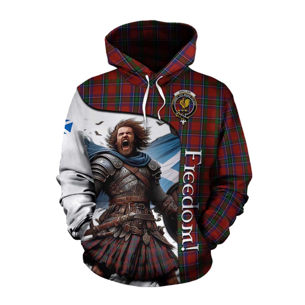 Tartan Vibes Clothing Sinclair Crest Tartan Cotton Hoodie Inspired by the Freedom of Scottish Warrior