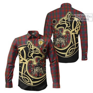 Sinclair Tartan Long Sleeve Button Shirt with Family Crest Celtic Wolf Style