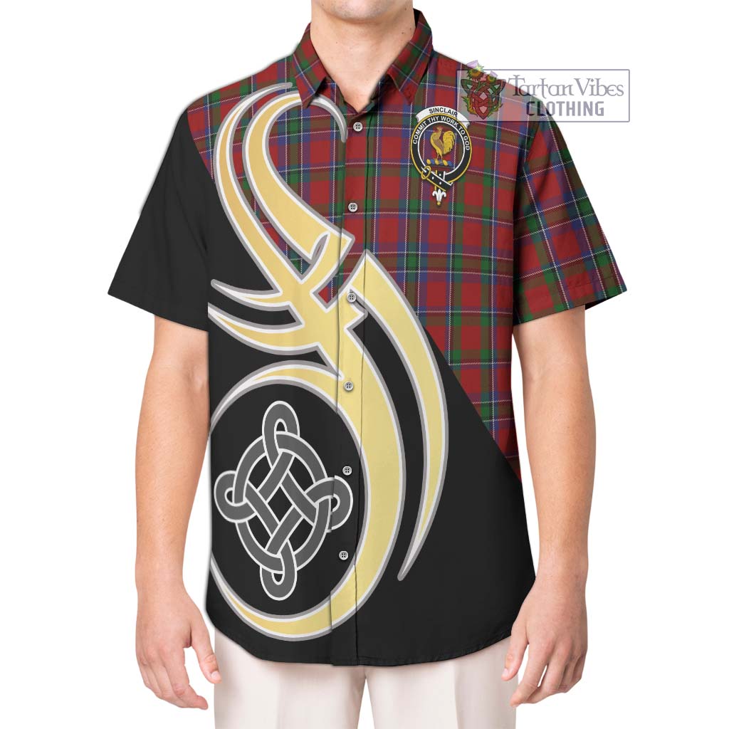 Sinclair Tartan Short Sleeve Button Shirt with Family Crest and Celtic Symbol Style Kid - Tartan Vibes Clothing