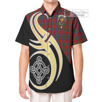 Sinclair Tartan Short Sleeve Button Shirt with Family Crest and Celtic Symbol Style