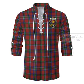 Sinclair Tartan Ghillie Kilt Shirt with Family Crest and Bearded Skull Holding Bottles of Whiskey