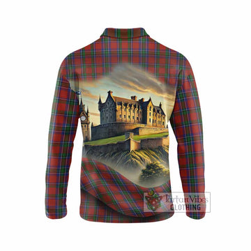 Sinclair Tartan Family Crest Long Sleeve Polo Shirt with Scottish Ancient Castle Style - Tartan Vibes Clothing