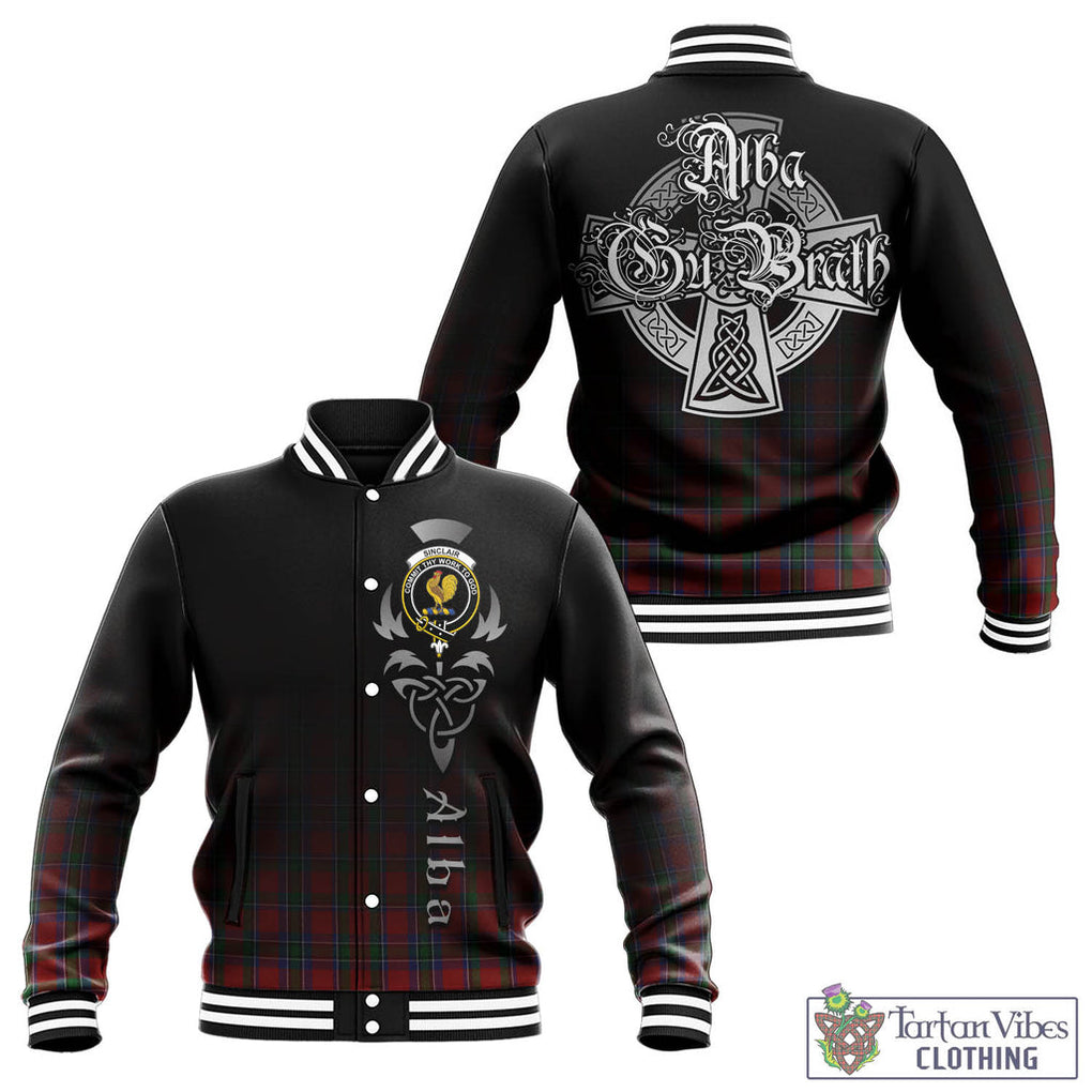 Tartan Vibes Clothing Sinclair Tartan Baseball Jacket Featuring Alba Gu Brath Family Crest Celtic Inspired