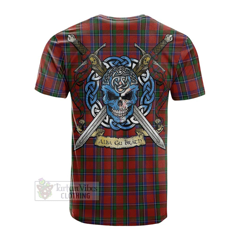 Tartan Vibes Clothing Sinclair Tartan Cotton T-shirt with Family Crest Celtic Skull Style