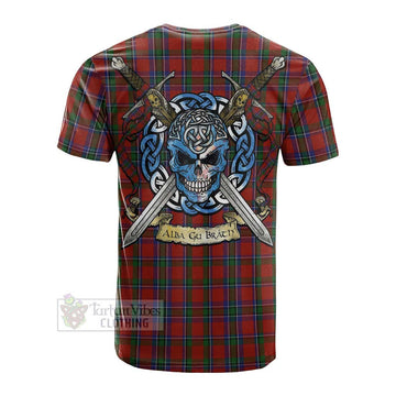 Sinclair Tartan Cotton T-shirt with Family Crest Celtic Skull Style