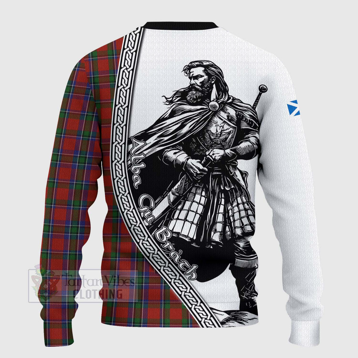 Sinclair Tartan Clan Crest Knitted Sweater with Highlander Warrior Celtic Style - Tartan Vibes Clothing