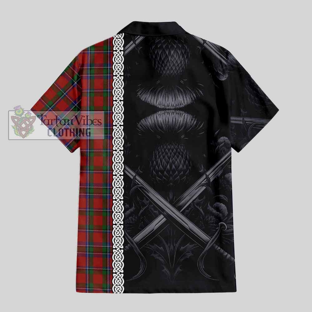 Sinclair Tartan Hawaiian Shirt with Family Crest Cross Sword Thistle Celtic Vibes - Tartan Vibes Clothing