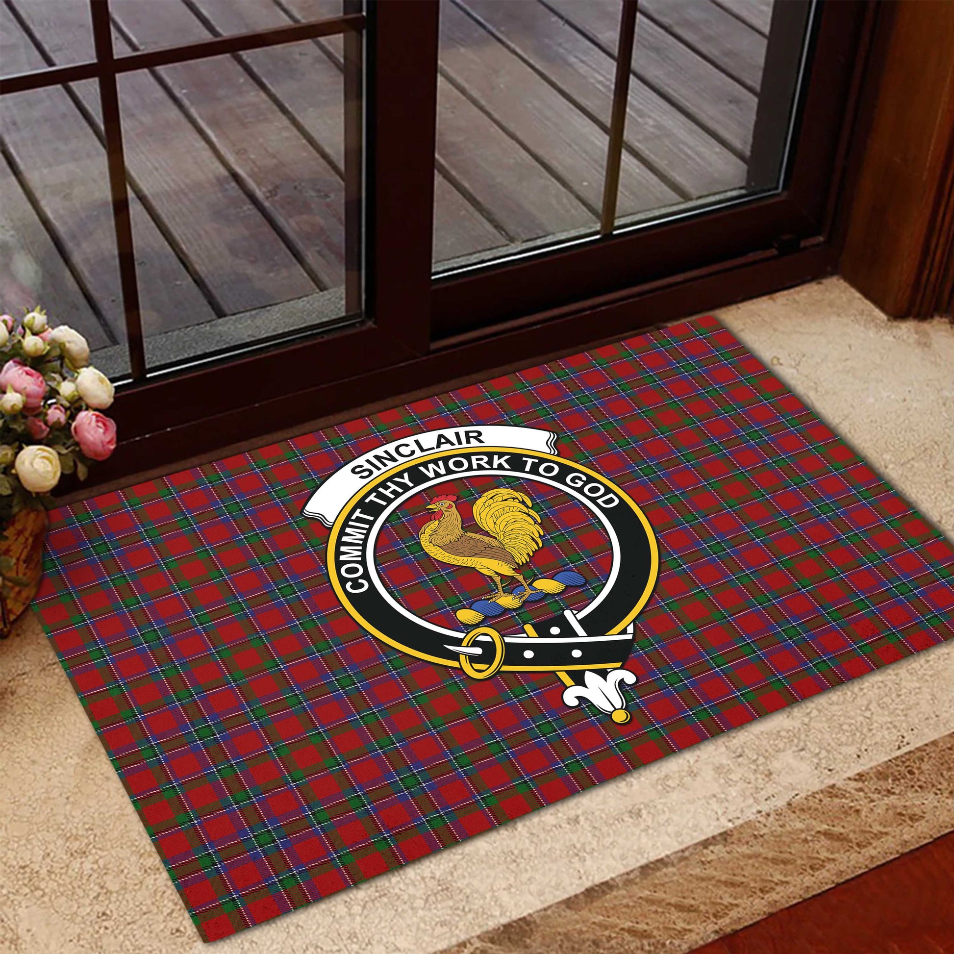 Sinclair Tartan Door Mat with Family Crest - Tartanvibesclothing Shop