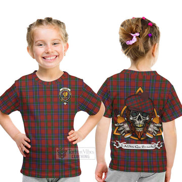 Sinclair Tartan Kid T-Shirt with Family Crest and Bearded Skull Holding Bottles of Whiskey