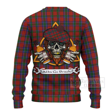 Sinclair Tartan Ugly Sweater with Family Crest and Bearded Skull Holding Bottles of Whiskey