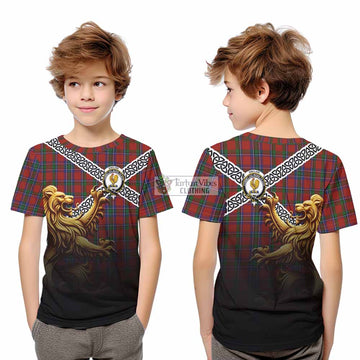Sinclair Crest Tartan Kid T-Shirt with Golden Lion Emblem Celtic Style - Tartan Vibes Clothing