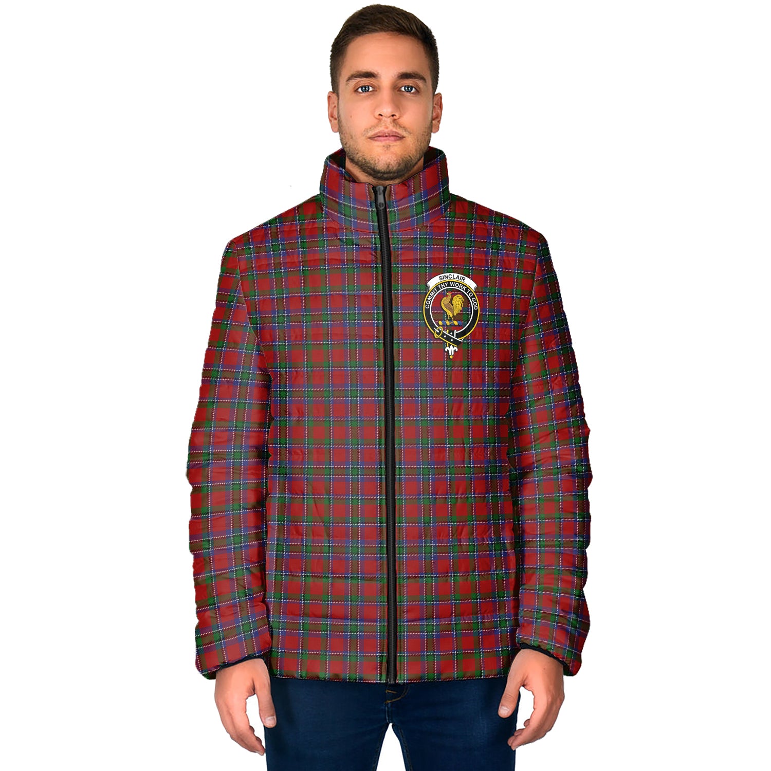 Sinclair Tartan Padded Jacket with Family Crest - Tartan Vibes Clothing