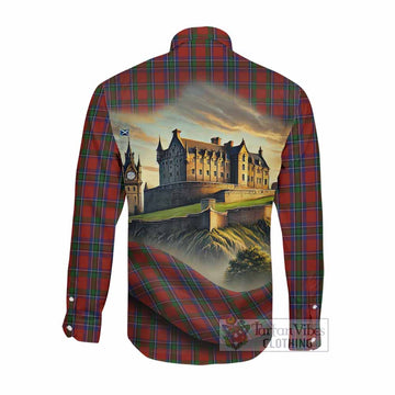 Sinclair Tartan Family Crest Long Sleeve Button Shirt with Scottish Ancient Castle Style Men's Shirt - Tartan Vibes Clothing