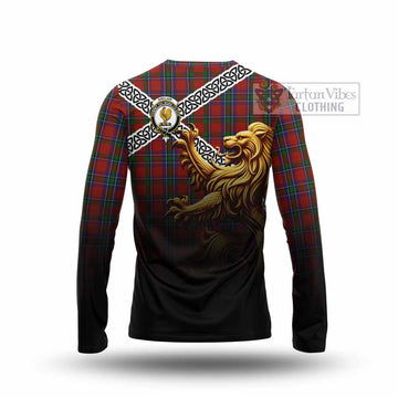 Sinclair Crest Tartan Long Sleeve T-Shirt with Golden Lion Emblem Celtic Style - Tartan Vibes Clothing