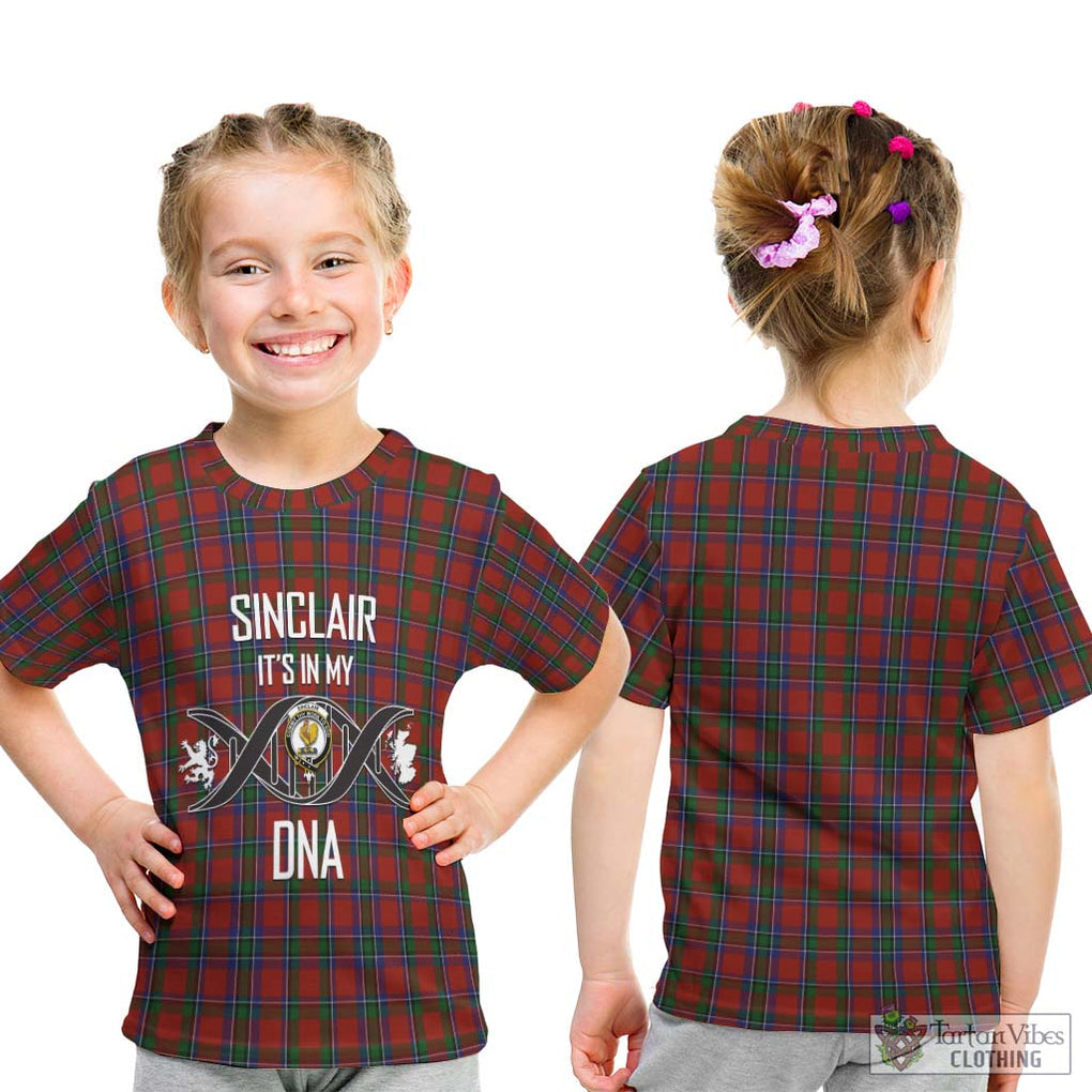 Sinclair Tartan Kid T-Shirt with Family Crest DNA In Me Style - Tartanvibesclothing Shop