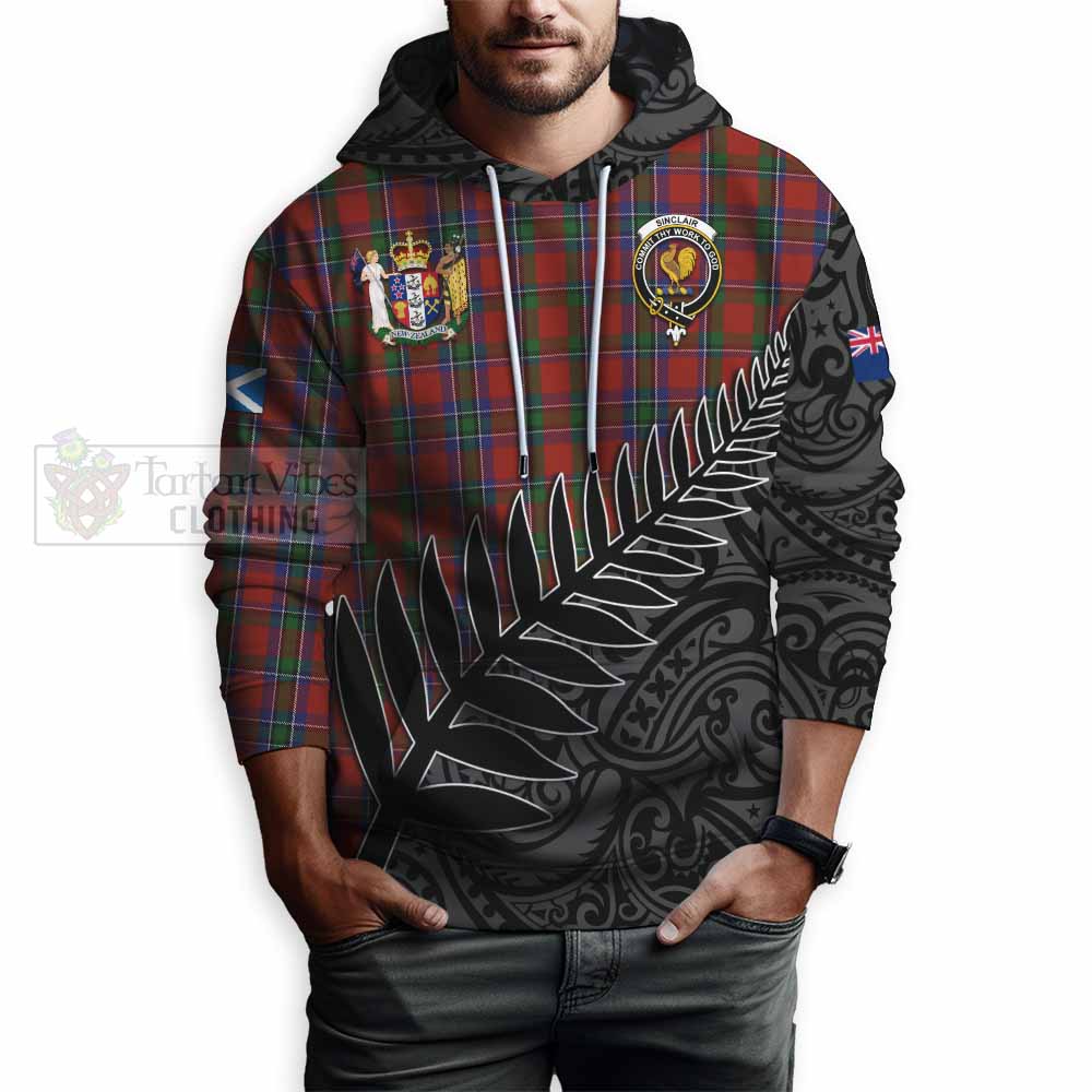 Tartan Vibes Clothing Sinclair Crest Tartan Hoodie with New Zealand Silver Fern Half Style