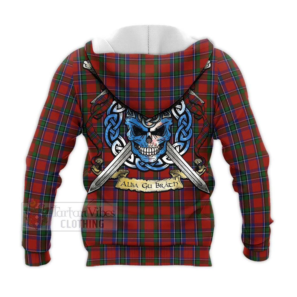 Tartan Vibes Clothing Sinclair Tartan Knitted Hoodie with Family Crest Celtic Skull Style