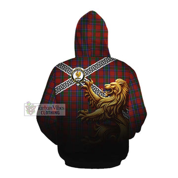 Sinclair Crest Tartan Cotton Hoodie with Golden Lion Emblem Celtic Style Pullover Hoodie - Tartan Vibes Clothing