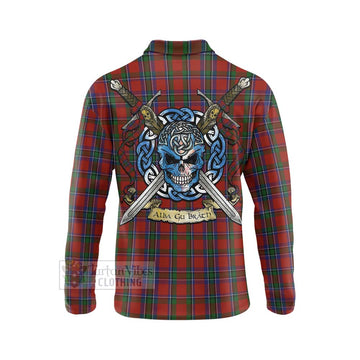 Sinclair Tartan Long Sleeve Polo Shirt with Family Crest Celtic Skull Style - Tartan Vibes Clothing