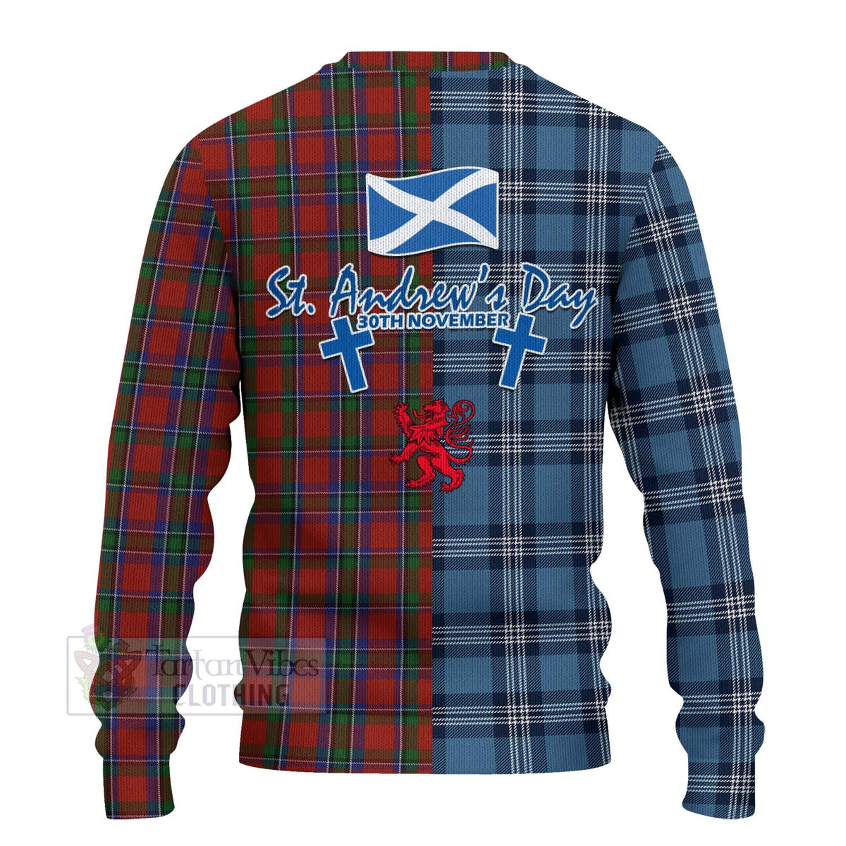 Sinclair Tartan Knitted Sweater Happy St. Andrew's Day Half Tartan Style - Tartan Vibes Clothing