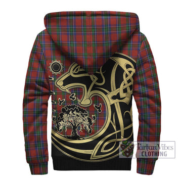 Sinclair Tartan Sherpa Hoodie with Family Crest Celtic Wolf Style