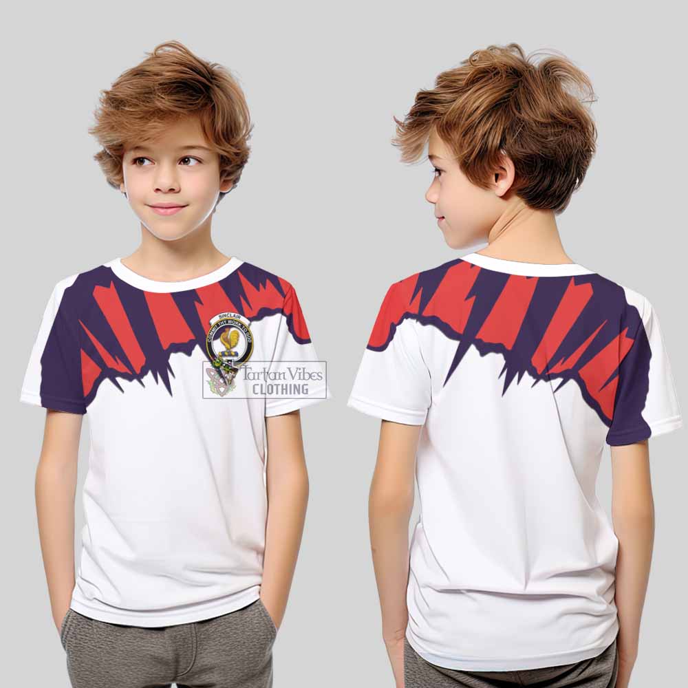 Sinclair Clan Crest Kid T-Shirt with Retro Sport Style - 2D-tartanvibesclothing