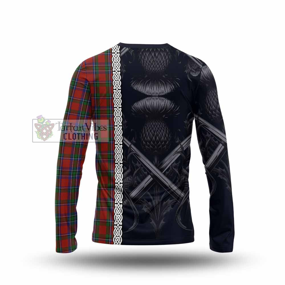 Tartan Vibes Clothing Sinclair Tartan Long Sleeve T-Shirt with Family Crest Cross Sword Thistle Celtic Vibes