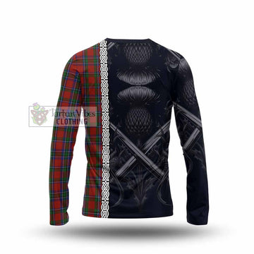 Sinclair Tartan Long Sleeve T-Shirt with Family Crest Cross Sword Thistle Celtic Vibes