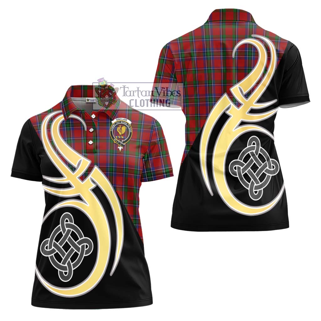 Sinclair Tartan Women's Polo Shirt with Family Crest and Celtic Symbol Style - Tartan Vibes Clothing