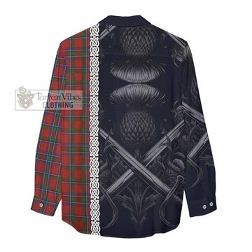 Sinclair Tartan Women's Casual Shirt with Family Crest Cross Sword Thistle Celtic Vibes