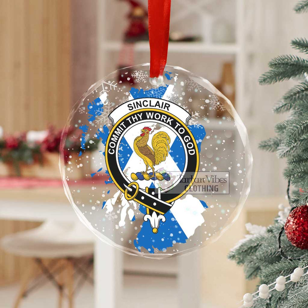 Tartan Vibes Clothing Sinclair Clan Crest Christmas Glass Ornament with Scotland Map