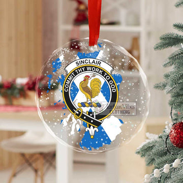 Sinclair Clan Crest Christmas Glass Ornament with Scotland Map