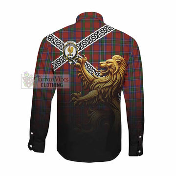 Sinclair Crest Tartan Long Sleeve Button Shirt with Golden Lion Emblem Celtic Style Men's Shirt - Tartan Vibes Clothing