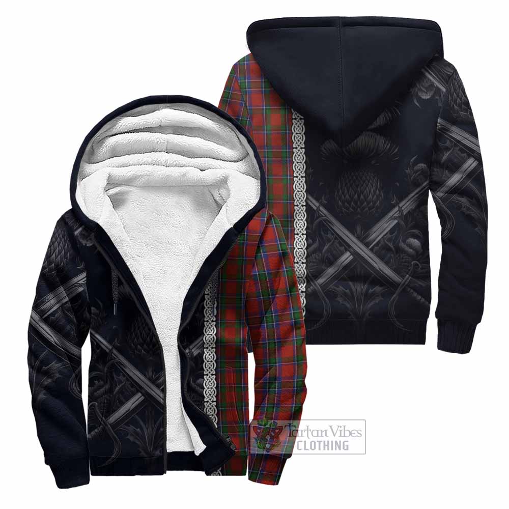 Sinclair Tartan Sherpa Hoodie with Family Crest Cross Sword Thistle Celtic Vibes Unisex - Tartan Vibes Clothing