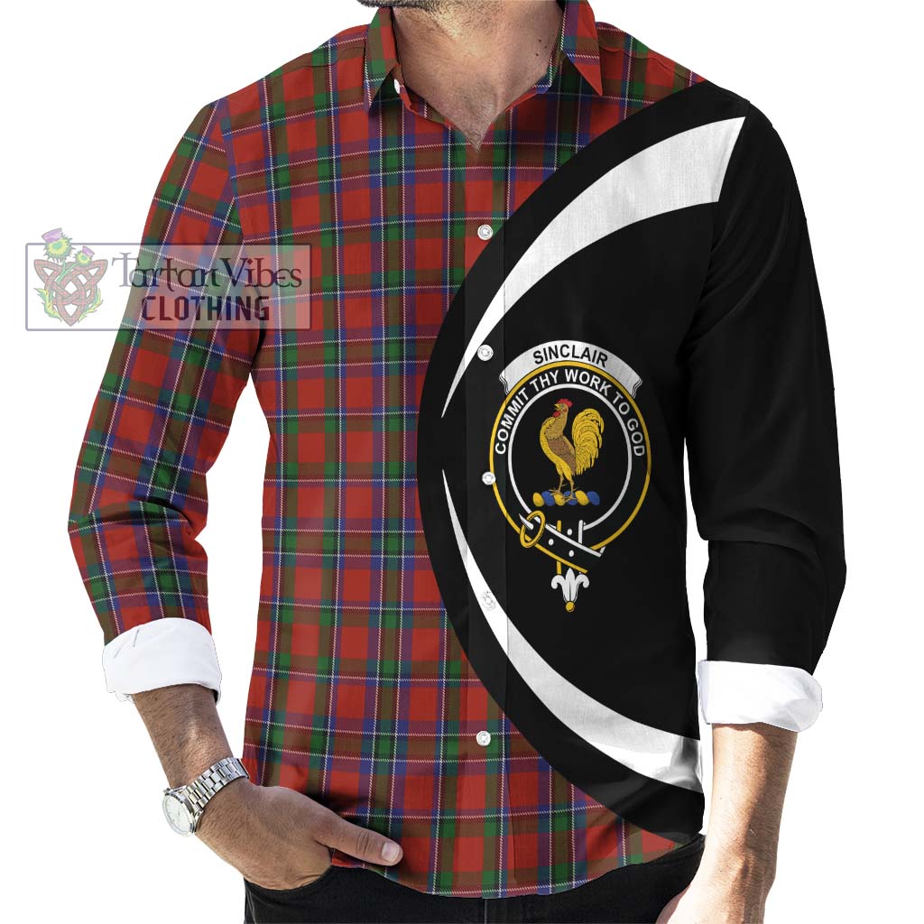 Sinclair Tartan Long Sleeve Button Up with Family Crest Circle Style - Tartan Vibes Clothing