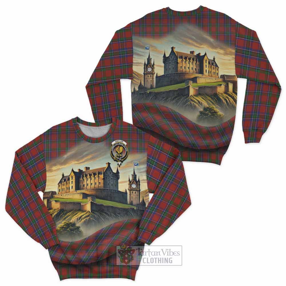 Sinclair Tartan Family Crest Sweatshirt with Scottish Ancient Castle Style - Tartan Vibes Clothing