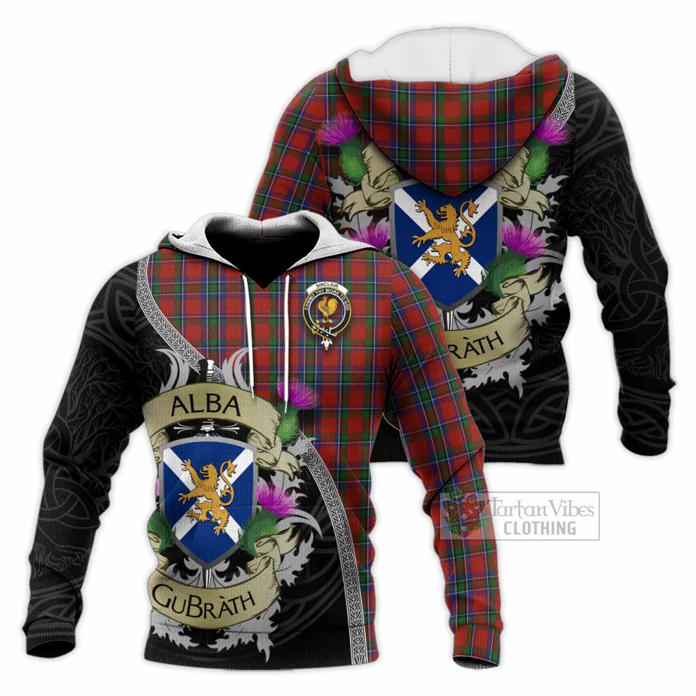 Sinclair Tartan Family Crest Knitted Hoodie Lion Rampant Royal Thistle Shield Celtic Inspired - Tartan Vibes Clothing